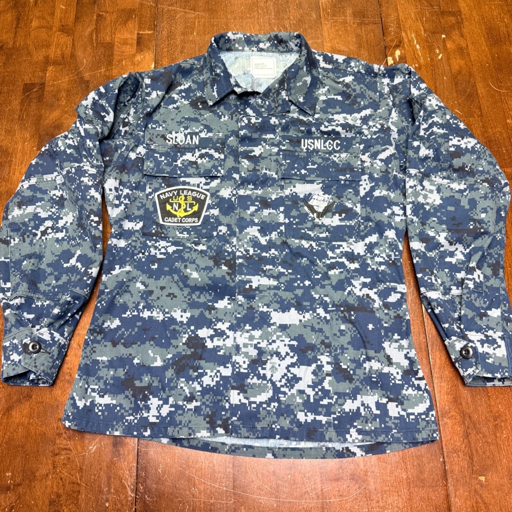 American Apparel US Navy League Shirt Blouse Mens Med Long Blue Digital Camo NWU